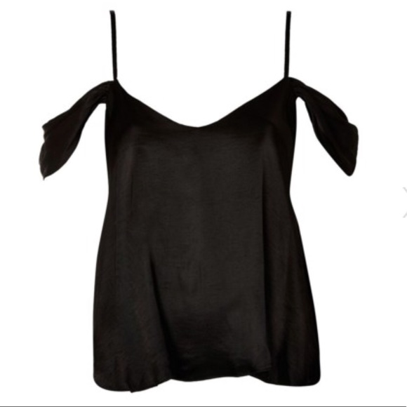 🏝️ Topshop Black Satin Cold Shoulder Top NWT • 8 - Picture 3 of 6